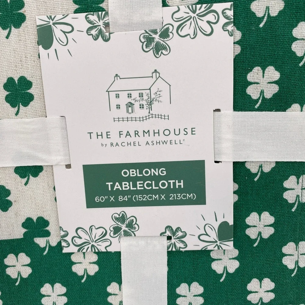 The Farmhouse Rachel Ashwell Tablecloth 60x84 Green Shamrock Lace St Patrick